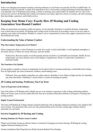 Keeping Your Home Cozy: Just How JP Cooling And Heating Makes Certain Year-Round