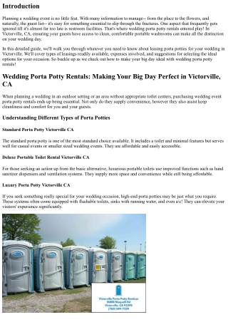 Wedding Porta Potty Rentals: Making Your Big Day Perfect in Victorville, CA