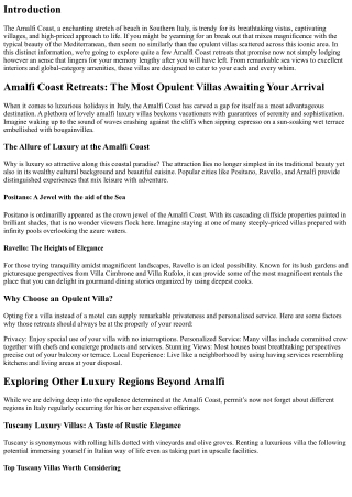 Amalfi Coast Retreats: The Most Opulent Villas Awaiting Your Arrival