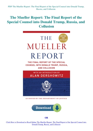 PDF The Mueller Report The Final Report of the Special Counsel into Donald Trump  Russia  and Collus