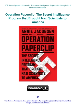 PDF Books Operation Paperclip The Secret Intelligence Program that Brought Nazi Scientists to Americ