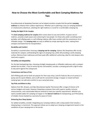 How to Choose the Most Comfortable and Best Camping Mattress for Two