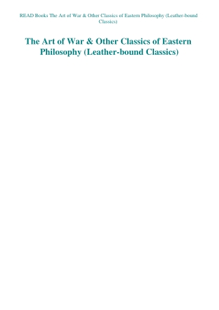 READ Books The Art of War & Other Classics of Eastern Philosophy (Leather-bound Classics)
