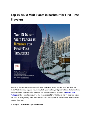 Top 10 Must-Visit Places in Kashmir for First-Time Travelers