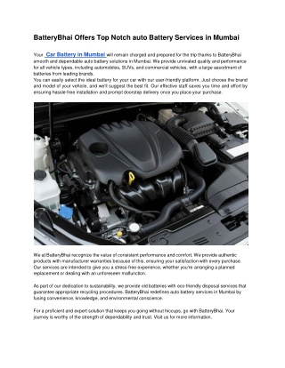 BatteryBhai Offers Top Notch auto Battery Services in Mumbai