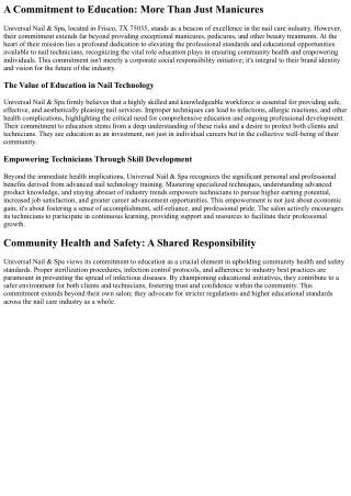 Universal Nail & Spa: Cultivating Expertise, Empowering Communities