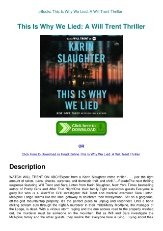 eBooks This Is Why We Lied A Will Trent Thriller