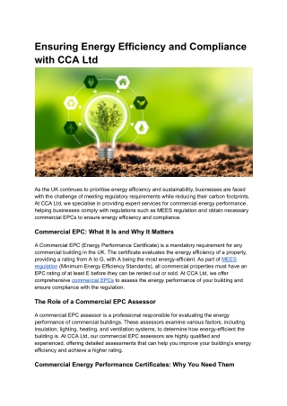 Ensuring Energy Efficiency Compliance CCA Ltd