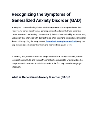 Understanding Symptoms of Generalized Anxiety Disorder