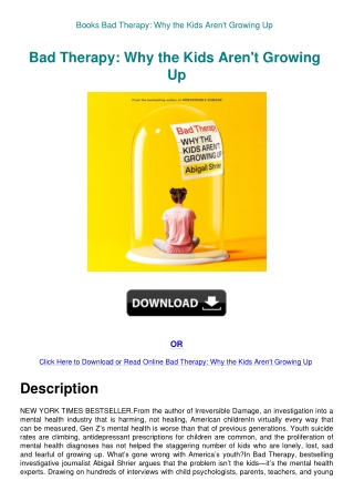 Books Bad Therapy Why the Kids Aren't Growing Up