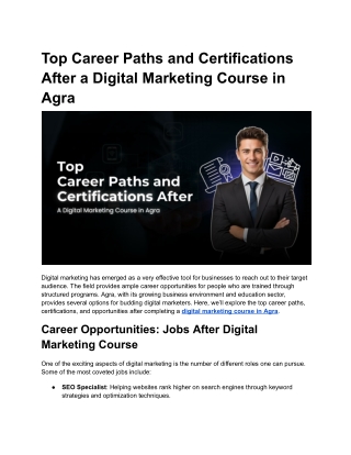 Top Career Paths and Certifications After a Digital Marketing Course in Agra