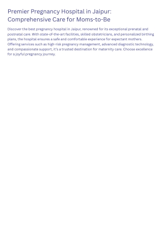 Premier Pregnancy Hospital in Jaipur Comprehensive Care for Moms-to-Be