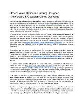 Order Cakes Online in Guntur _ Designer Anniversary & Occasion Cakes Delivered