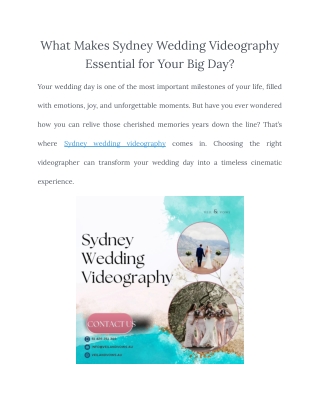 What Makes Sydney Wedding Videography Essential for Your Big Day