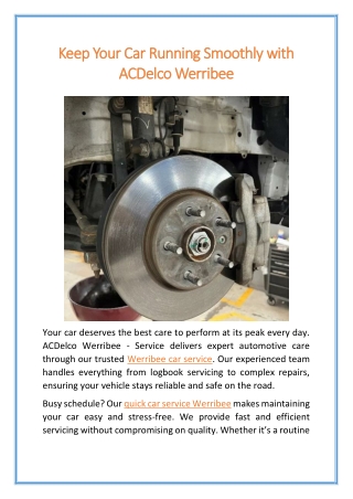 Keep Your Car Running Smoothly with ACDelco Werribee