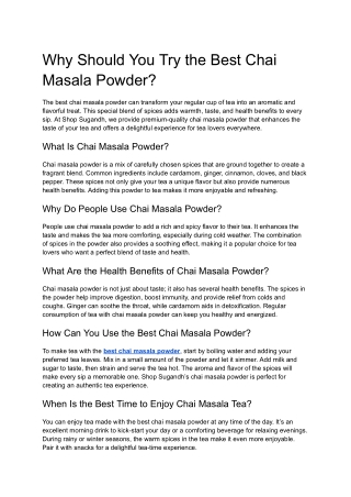 Why Should You Try the Best Chai Masala Powder