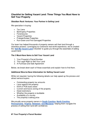 Checklist for Selling Vacant Land: Three Things You Must Have to Sell Your Prope