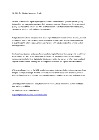 ISO 9001 Certification Services in Kerala