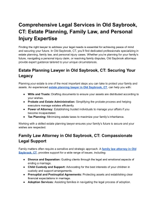 Legal Services in Old Saybrook, CT