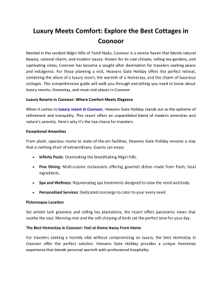 Best Luxury Cottages In Coonoor - Heavens Gate Holiday