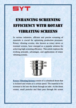 Enhancing Screening Efficiency with Rotary Vibrating Screens