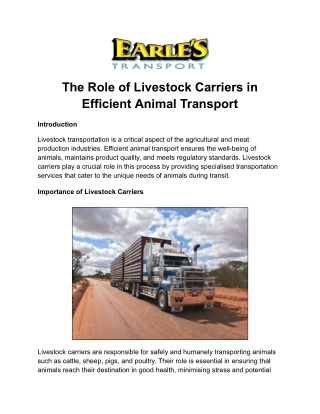 The Role of Livestock Carriers in Efficient Animal Transport