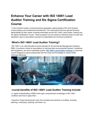 ISO 14001 Lead Auditor Training & Six Sigma Certification Course