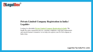 Private Limited Company Registration in India  Legaldev