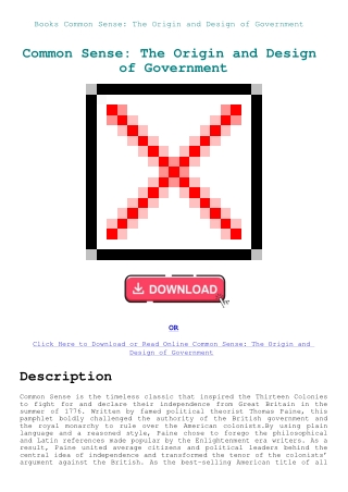 Books Common Sense The Origin and Design of Government