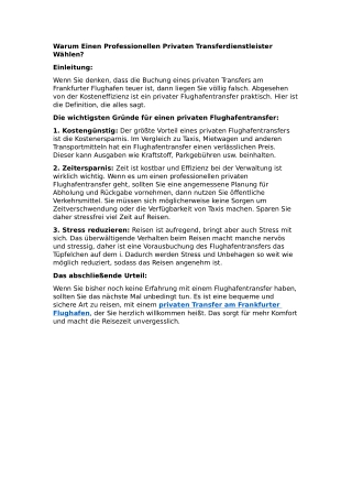 Warum Einen Professionellen Privaten Transferdienstleister Wählen