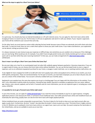 What are the steps to apply for a Short Term Loan Online