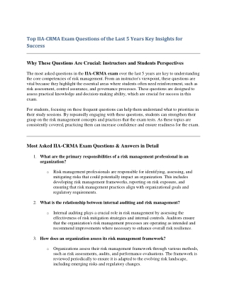Top IIA-CRMA Exam Questions of the Last 5 Years Key Insights for Success