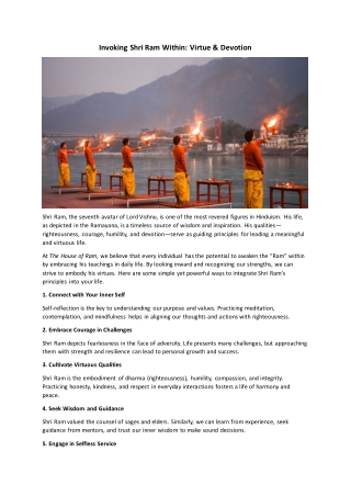 Invoking Shri Ram Within Virtue & Devotion