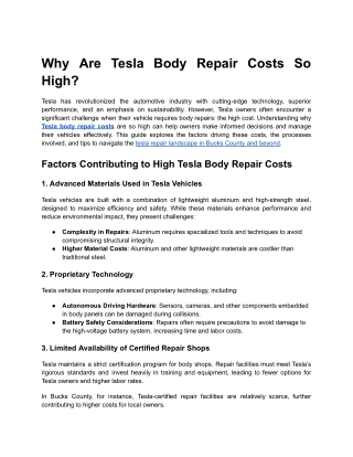 Why Are Tesla Body Repair Costs So High