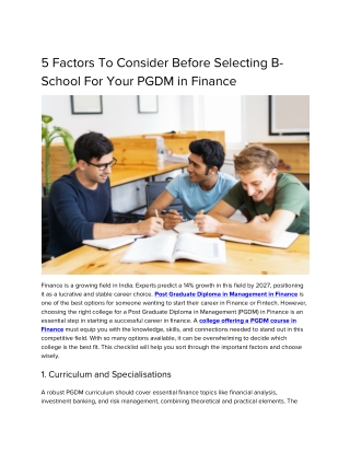 5 Factors To Consider Before Selecting B-School For Your PGDM in Finance