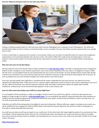 How Can I Make the Greatest Lender for Fast Cash Loans Online