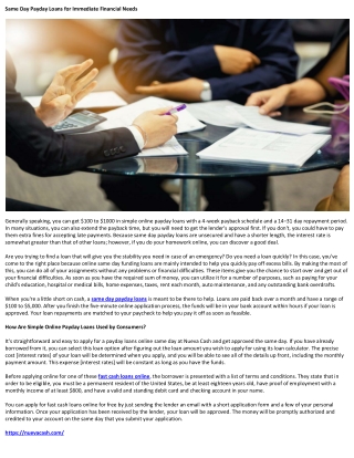 Same Day Payday Loans for Immediate Financial Needs