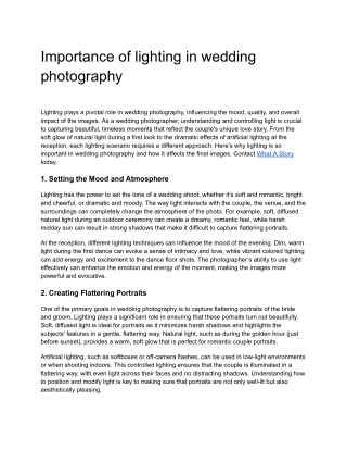 Importance of lighting in wedding photography