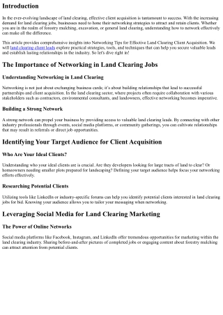 Networking Tips for Effective Land Clearing Client Acquisition