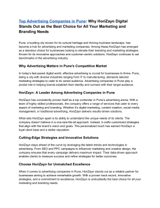 Top Advertising Companies in Pune: Why HoriZayn Stands Out as the Best Choice fo