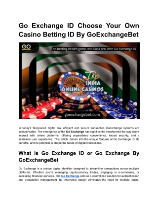 Go Exchange ID Choose Your Own Casino Betting ID By GoExchangeBet
