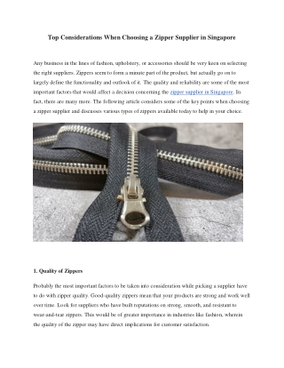 Top Considerations When Choosing a Zipper Supplier in Singapore