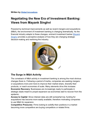 Managing the New Investment Banking Era_ Mayank Singhvi's Teachings