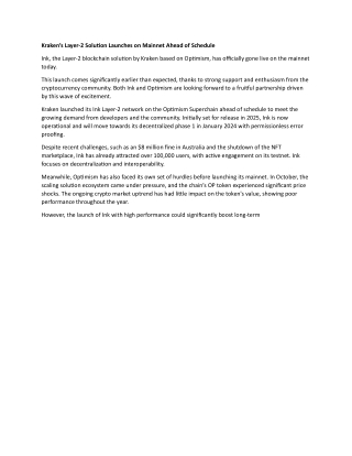 Kraken’s Layer-2 Solution Launches on Mainnet Ahead of Schedule