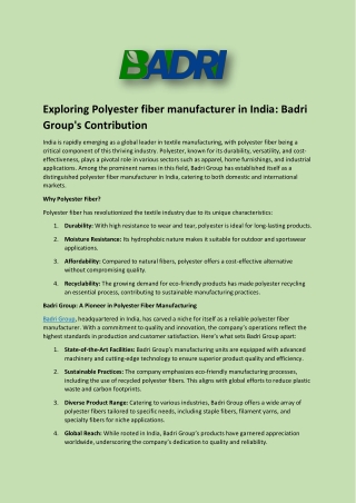 Exploring Polyester fiber manufacturer in India