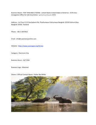 FOR THAILAND CITIZENS - United States  United States of America - ESTA Visa - I