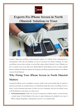 Experts Fix iPhone Screen in North Olmsted: Solutions to Trust