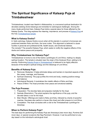 The Spiritual Significance of Kalsarp Puja at Trimbakeshwar