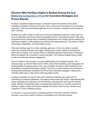 Discover Why HoriZayn is Ranked Among the Best Marketing Companies in Pune for I