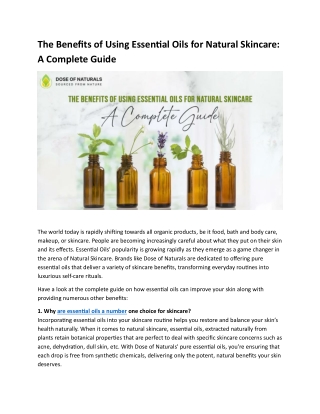 The Benefits of Using Essential Oils for Natural Skincare: A Complete Guide